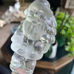 Santa Claus Crystal Bottle Stopper Clear Glass Christmas Themed Wine Cork VTG 6"